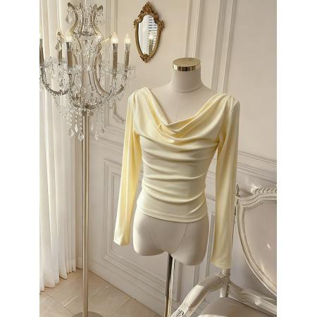 BY10873# 法式荡领纯欲风长袖打底衫t恤女春季露肩一字肩上衣 服裝批發女裝批發服飾貨源