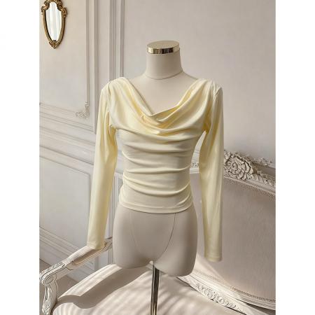 BY10873# 法式荡领纯欲风长袖打底衫t恤女春季露肩一字肩上衣 服裝批發女裝批發服飾貨源