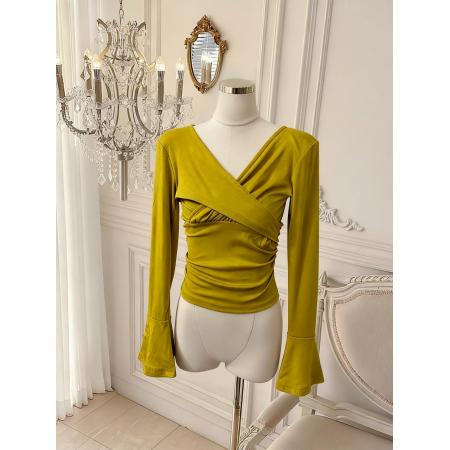 BY10876# 韩系复古黑色V领长袖针织衫女早春季御姐修身T恤上衣 服裝批發女裝批發服飾貨源