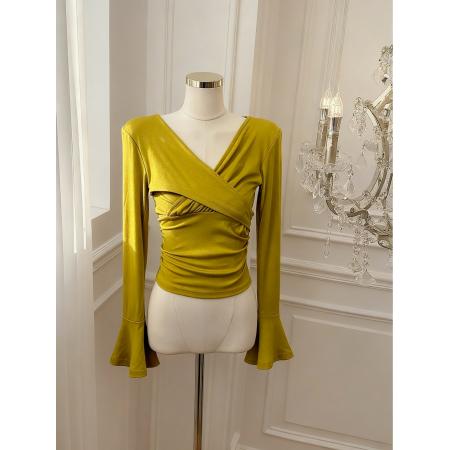 BY10876# 韩系复古黑色V领长袖针织衫女早春季御姐修身T恤上衣 服裝批發女裝批發服飾貨源