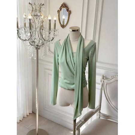 BY10879# 超好看的长袖t恤女早春挂脖内搭打底衫慵懒上衣 服裝批發女裝批發服飾貨源