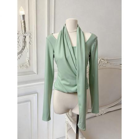 BY10879# 超好看的长袖t恤女早春挂脖内搭打底衫慵懒上衣 服裝批發女裝批發服飾貨源