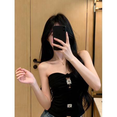 BY10883# 千金性感钻扣镂空羊绒抹胸上衣女春夏内搭潮有胸垫 服裝批發女裝批發服飾貨源