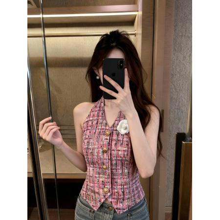 BY10884# 一字肩挂脖吊带背心女纯欲甜辣妹性感抹胸上衣小香风 服裝批發女裝批發服飾貨源