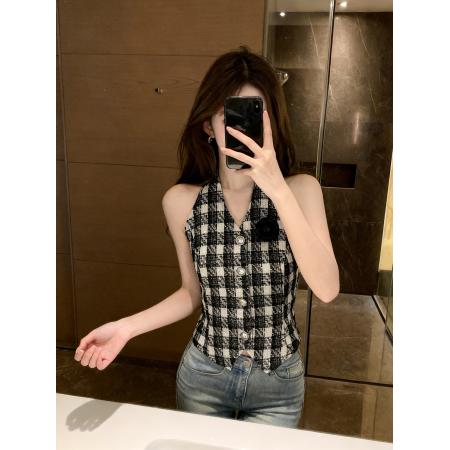 BY10884# 一字肩挂脖吊带背心女纯欲甜辣妹性感抹胸上衣小香风 服裝批發女裝批發服飾貨源