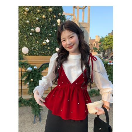 BY10886# 流光白茶韩版高级法式喇叭袖长袖衬衫女半高领气质上衣 服裝批發女裝批發服飾貨源