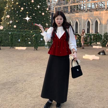 BY10886# 流光白茶韩版高级法式喇叭袖长袖衬衫女半高领气质上衣 服裝批發女裝批發服飾貨源