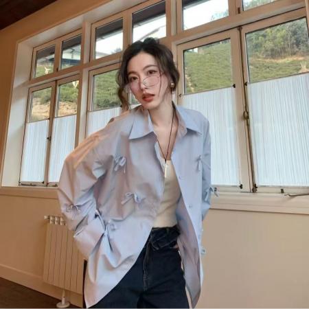 BY10890# 新款韩版立体蝴蝶结衬衫女秋季气质上衣女设计感小众衬衣 服裝批發女裝批發服飾貨源