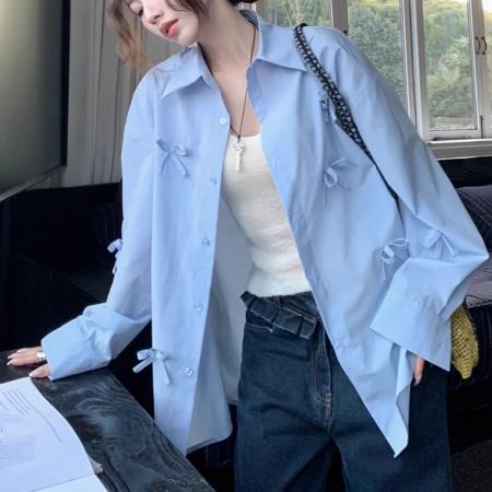 BY10890# 新款韩版立体蝴蝶结衬衫女秋季气质上衣女设计感小众衬衣 服裝批發女裝批發服飾貨源