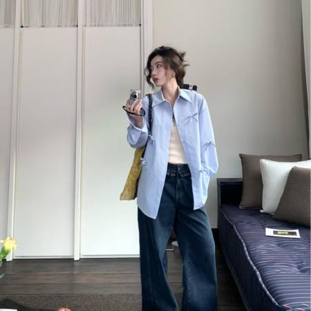 BY10890# 新款韩版立体蝴蝶结衬衫女秋季气质上衣女设计感小众衬衣 服裝批發女裝批發服飾貨源