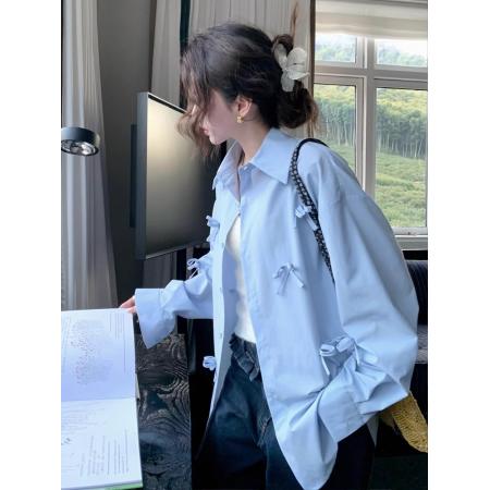 BY10890# 新款韩版立体蝴蝶结衬衫女秋季气质上衣女设计感小众衬衣 服裝批發女裝批發服飾貨源