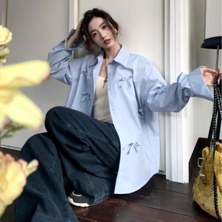 BY10890# 新款韩版立体蝴蝶结衬衫女秋季气质上衣女设计感小众衬衣 服裝批發女裝批發服飾貨源