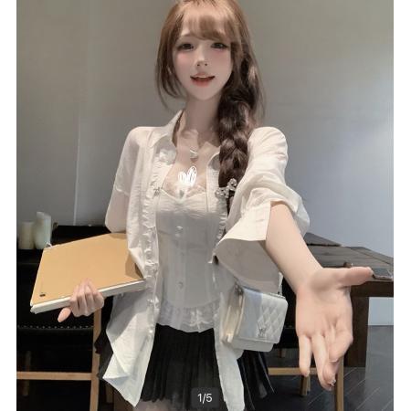 BY10894# 瑞茜韩系学姐夏季休闲小众宽松时尚衬衫上衣 服裝批發女裝批發服飾貨源