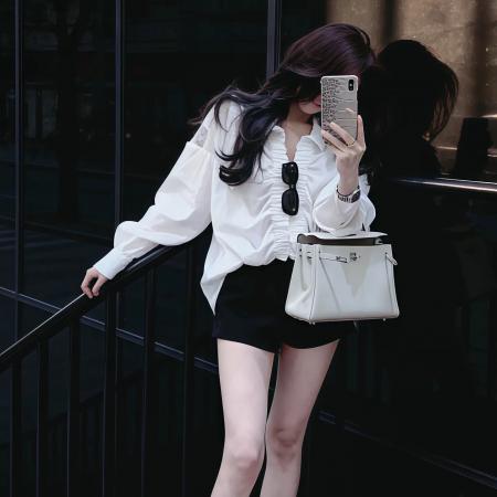 BY10895# 法式设计感拼接蕾丝长袖衬衫女装春季休闲宽松显瘦上衣 服裝批發女裝批發服飾貨源