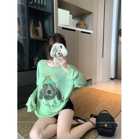 BY10898# 新款小狗长袖薄款T恤上衣女 服裝批發女裝批發服飾貨源