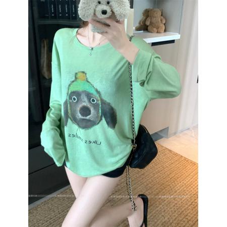 BY10898# 新款小狗长袖薄款T恤上衣女 服裝批發女裝批發服飾貨源