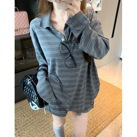 BY10899# 条纹休闲polo领长袖T恤短裤时尚套装 服裝批發女裝批發服飾貨源