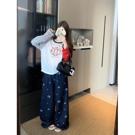 BY10900# 防晒T新款薄款复古条纹撞色拼接长袖T恤女 服裝批發女裝批發服飾貨源