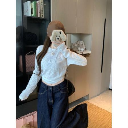 BY10904# 提花白色蕾丝花边字母圆领长袖T恤女秋季修身内搭打底上衣 服裝批發女裝批發服飾貨源