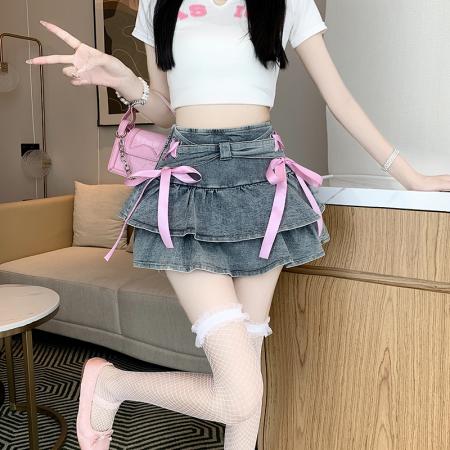 BY10905# 美式纯欲风辣妹设计感弹力牛仔蛋糕百褶半身裙裤裙 服裝批發女裝批發服飾貨源