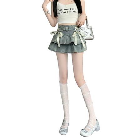 BY10905# 美式纯欲风辣妹设计感弹力牛仔蛋糕百褶半身裙裤裙 服裝批發女裝批發服飾貨源