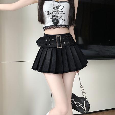 BY10910# 美式纯欲风辣妹设计感弹力牛仔百褶半身裙裤裙 服裝批發女裝批發服飾貨源