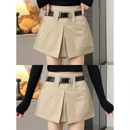 BY10913# 有包边直播质量卡其色开叉工装短裙女春秋 服裝批發女裝批發服飾貨源