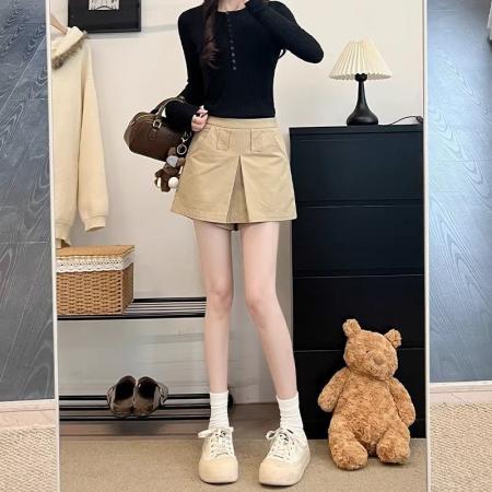 BY10913# 有包边直播质量卡其色开叉工装短裙女春秋 服裝批發女裝批發服飾貨源