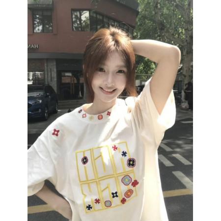 BY10914# 纯棉原版刺绣品质升级夏季爆款潮流时尚百搭短袖T恤上衣女 服裝批發女裝批發服飾貨源