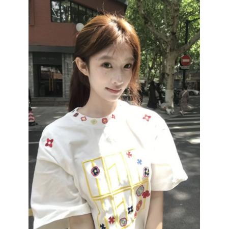 BY10914# 纯棉原版刺绣品质升级夏季爆款潮流时尚百搭短袖T恤上衣女 服裝批發女裝批發服飾貨源