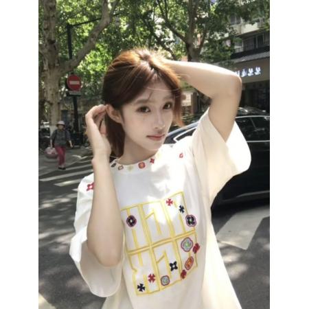 BY10914# 纯棉原版刺绣品质升级夏季爆款潮流时尚百搭短袖T恤上衣女 服裝批發女裝批發服飾貨源