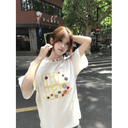 BY10914# 纯棉原版刺绣品质升级夏季爆款潮流时尚百搭短袖T恤上衣女 服裝批發女裝批發服飾貨源