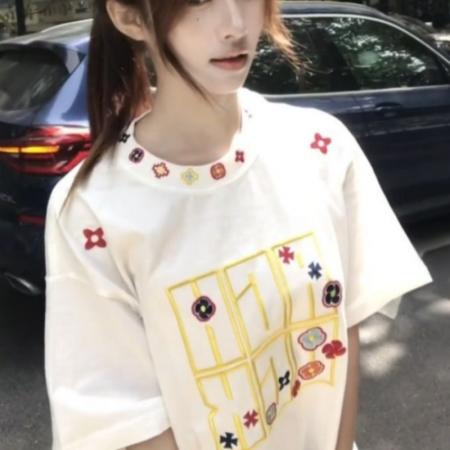 BY10914# 纯棉原版刺绣品质升级夏季爆款潮流时尚百搭短袖T恤上衣女 服裝批發女裝批發服飾貨源