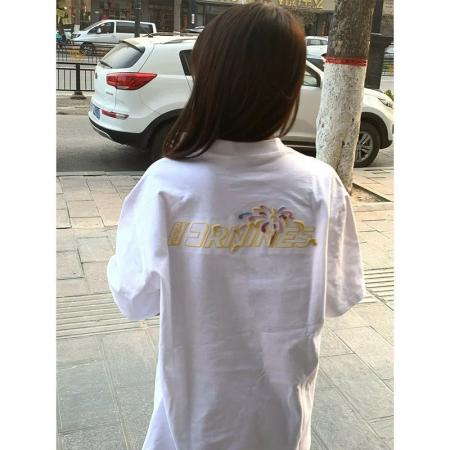 BY10917# 纯棉原版刺绣品质升级韩版百搭烟花字母设计圆领宽松短袖女 服裝批發女裝批發服飾貨源