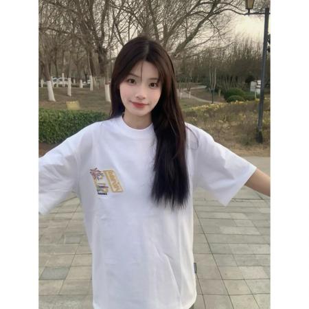 BY10917# 纯棉原版刺绣品质升级韩版百搭烟花字母设计圆领宽松短袖女 服裝批發女裝批發服飾貨源