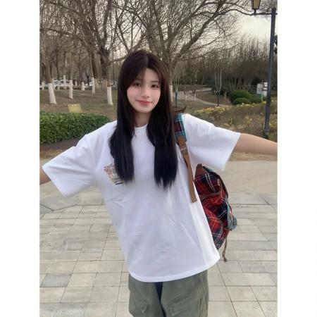 BY10917# 纯棉原版刺绣品质升级韩版百搭烟花字母设计圆领宽松短袖女 服裝批發女裝批發服飾貨源