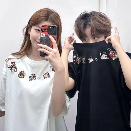 BY10918# 纯棉原版刺绣品质升级美式设计百搭圆领情侣夏季新款休闲风 服裝批發女裝批發服飾貨源