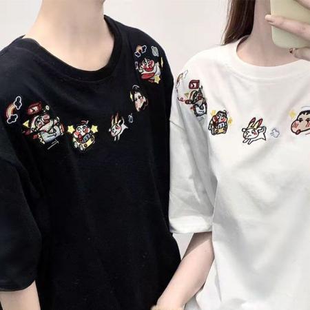 BY10918# 纯棉原版刺绣品质升级美式设计百搭圆领情侣夏季新款休闲风 服裝批發女裝批發服飾貨源