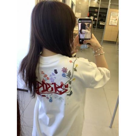 BY10919# 纯棉原版刺绣品质升级夏季圆领新款花朵字母设计上衣 服裝批發女裝批發服飾貨源