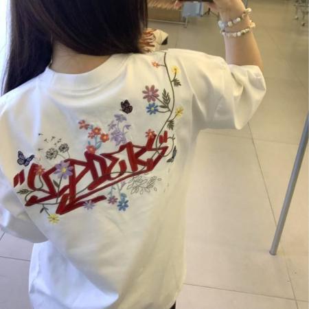 BY10919# 纯棉原版刺绣品质升级夏季圆领新款花朵字母设计上衣 服裝批發女裝批發服飾貨源