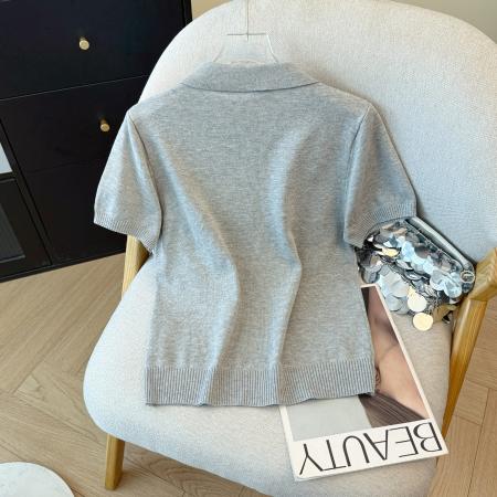 BY10928# 重工小马刺绣翻领短袖针织衫夏季新款潮流时尚百搭显瘦上衣潮 服裝批發女裝批發服飾貨源