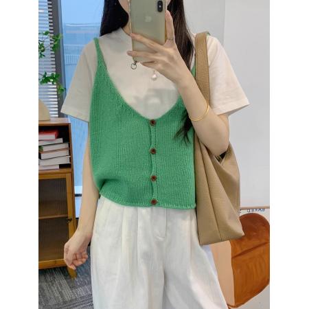 BY10932# 夏季韩系纽扣吊带背心新款短款别致叠搭外穿马甲上衣小个子 服裝批發女裝批發服飾貨源