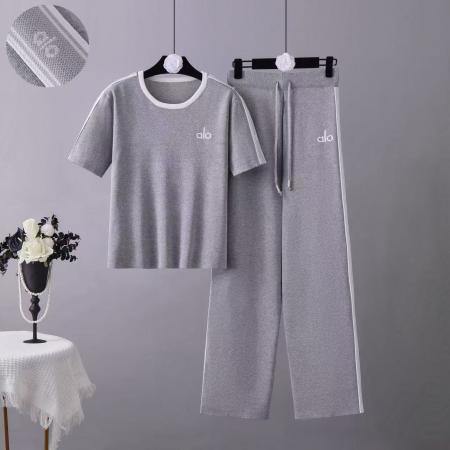 BY10939# 新款跨境欧美休闲套装短袖圆领针织上衣阔腿裤时尚两件套女 服裝批發女裝批發服飾貨源