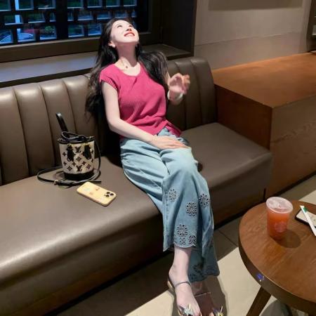 春夏穿搭一整套大码多巴胺针织T...