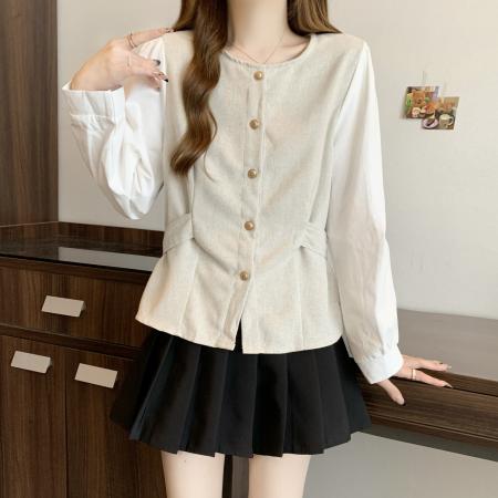 大码女装胖MM春季新款圆领设计感收腰衬衫休闲百搭显瘦上衣女  服裝批發女裝批發服飾貨源