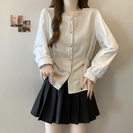 BY10959# 大码女装胖MM春季新款圆领设计感收腰衬衫休闲百搭显瘦上衣女  服裝批發女裝批發服飾貨源