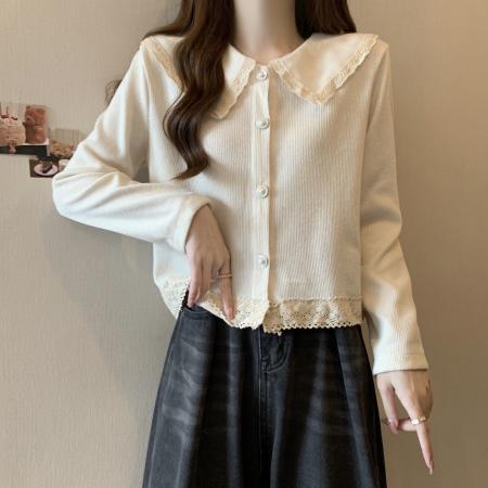 大码女装法式宽松衬衫外套胖mm显瘦短款娃娃领上衣  服裝批發女裝批發服飾貨源