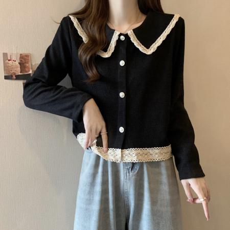 大码女装法式宽松衬衫外套胖mm显瘦短款娃娃领上衣  服裝批發女裝批發服飾貨源