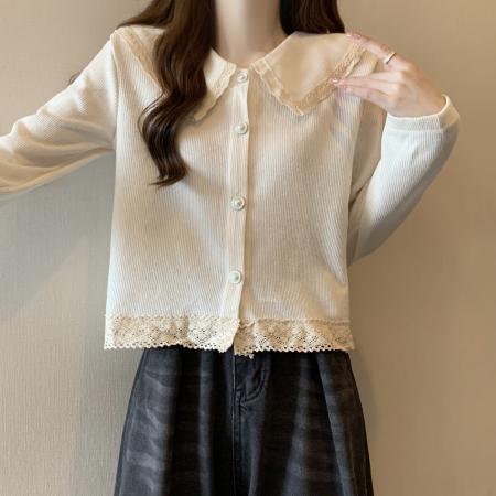 大码女装法式宽松衬衫外套胖mm显瘦短款娃娃领上衣  服裝批發女裝批發服飾貨源