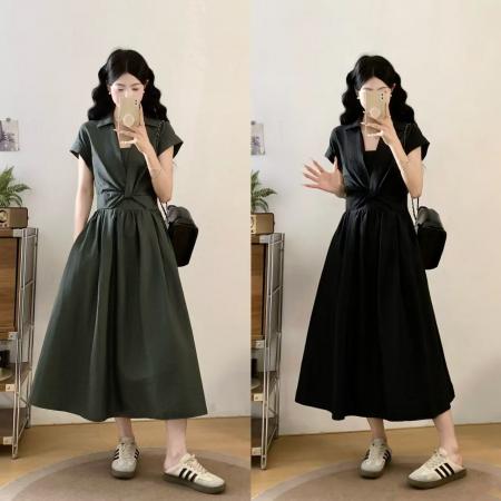 夏季新款法式气质大码连衣裙收腰...